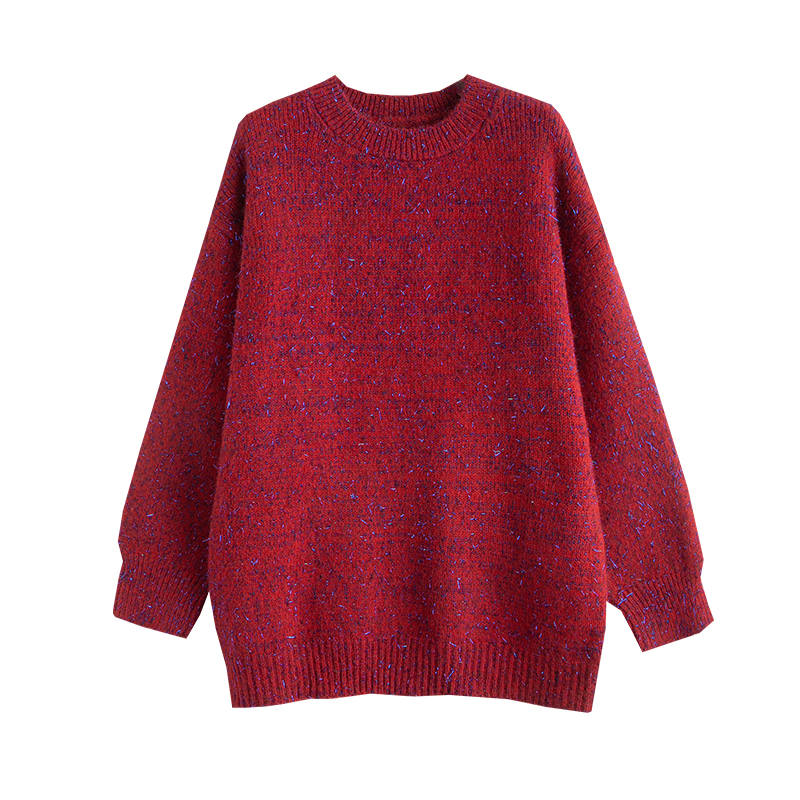 Tonlion Knitwear Women's Dark Red Crew Neck Moderate
