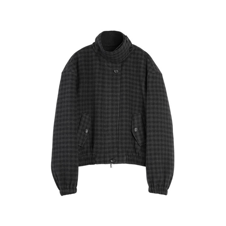 ELLE Coats Women's Blue Plaid Stand Collar Moderate Straight Fit