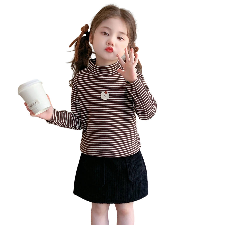 Lanza Casual T Shirt Winter Fleece Lined Stripes Bear Base Layer Children Aged 3 7 Years Old