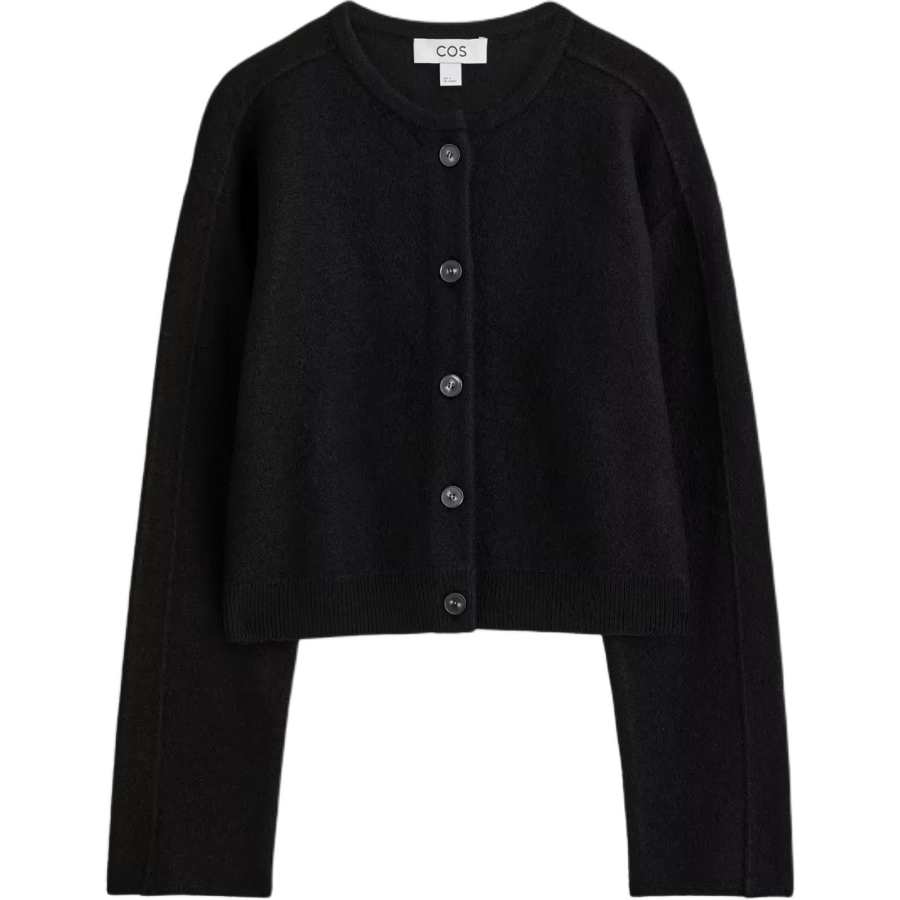 COS Knitwear Women's Black Crew Neck Moderate Cardigan