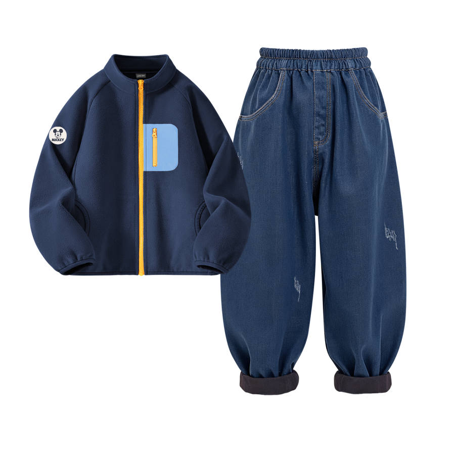 Disney Kids Casual Sportswear Stand Collar Thickened And Fleece Lined