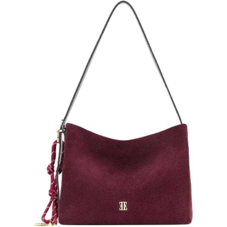 ELLE Cow Leather Underarm Shoulder Bag Women's Burgundy/Gray