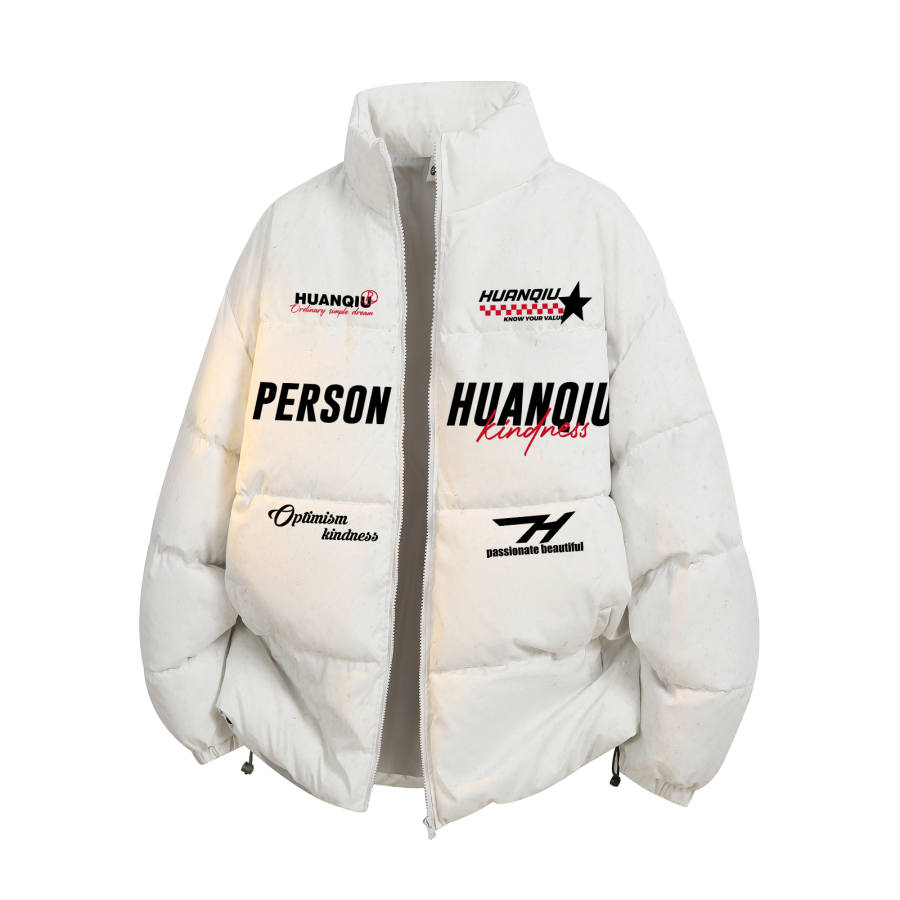 HUANQIU Puffer Jackets Unisex Stand Collar Moderate Padded Puffer Jacket