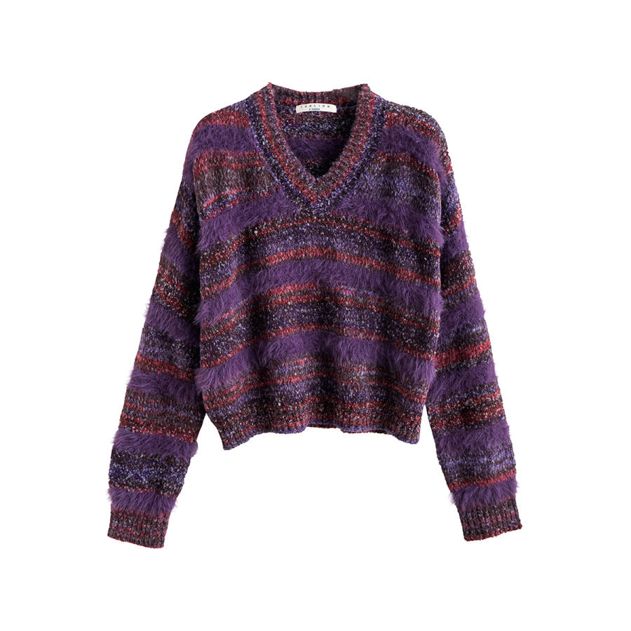 Tonlion Knitwear Women's Purple Tone V Neck Moderate Base Layer