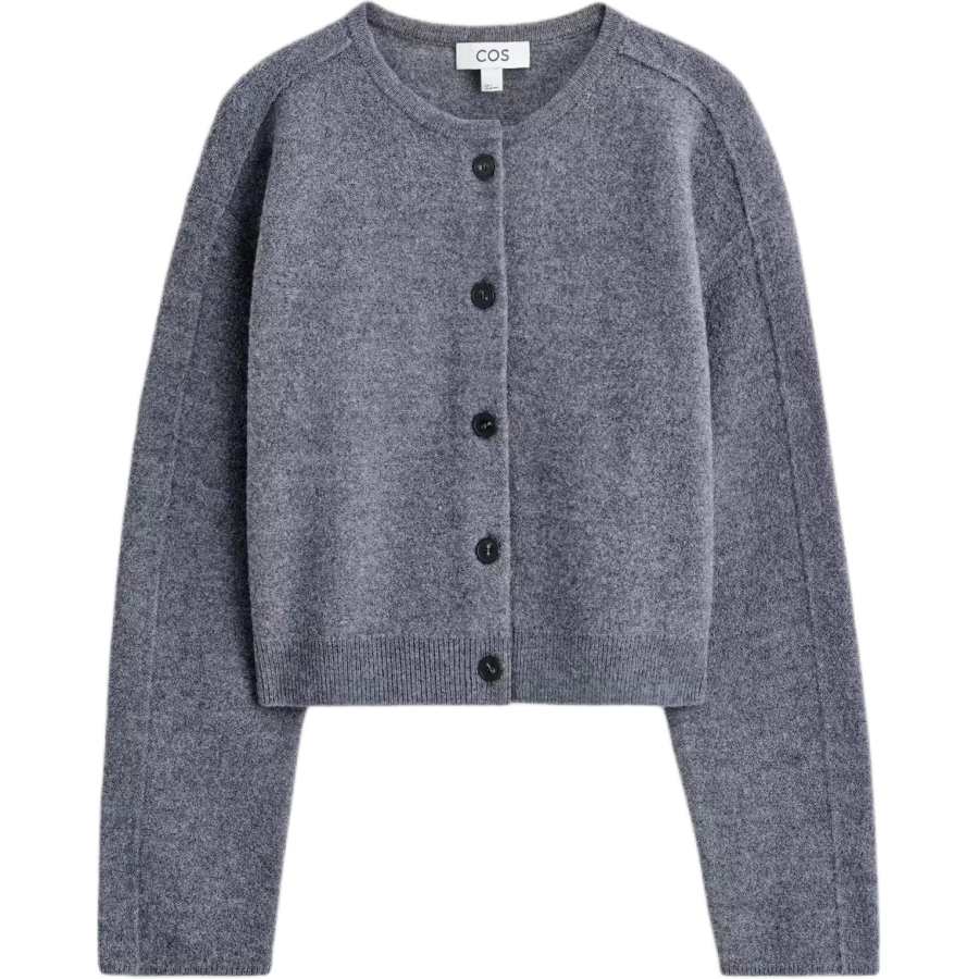 COS Knitwear Women's Gray Crew Neck Moderate Cardigan