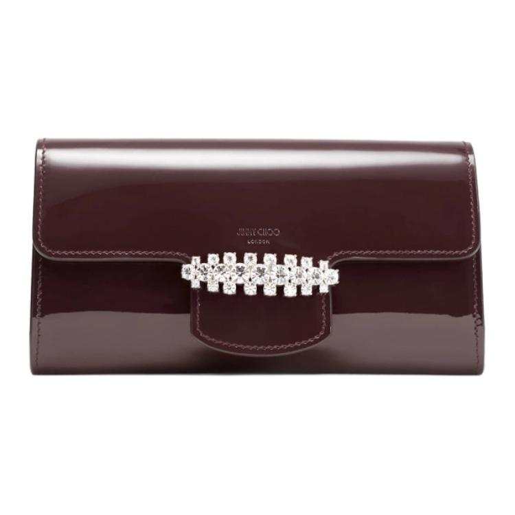 Jimmy Choo Bing Patent Leather Wallet, Shoulder Bag Mini Women's Dark Merlot