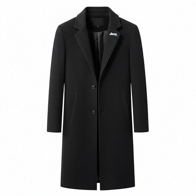 Jeep Coats Unisex Black Suit Collar Thickened And Fleece Lined Straight Fit