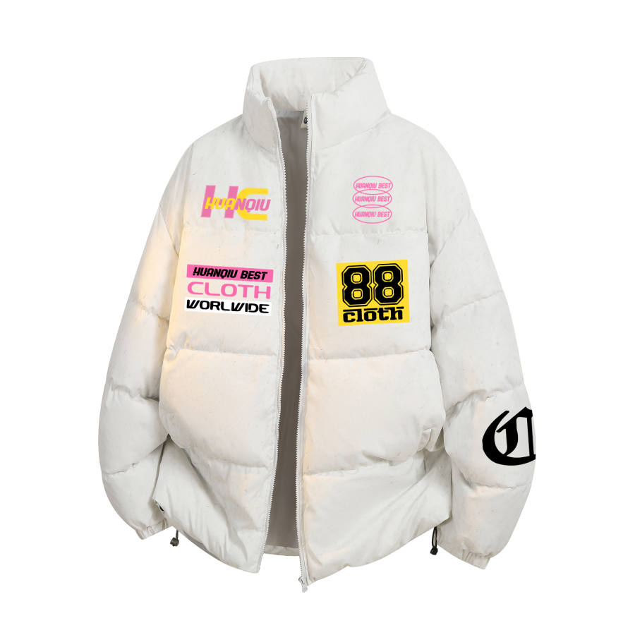 HUANQIU Puffer Jackets Unisex Stand Collar Moderate Padded Puffer Jacket