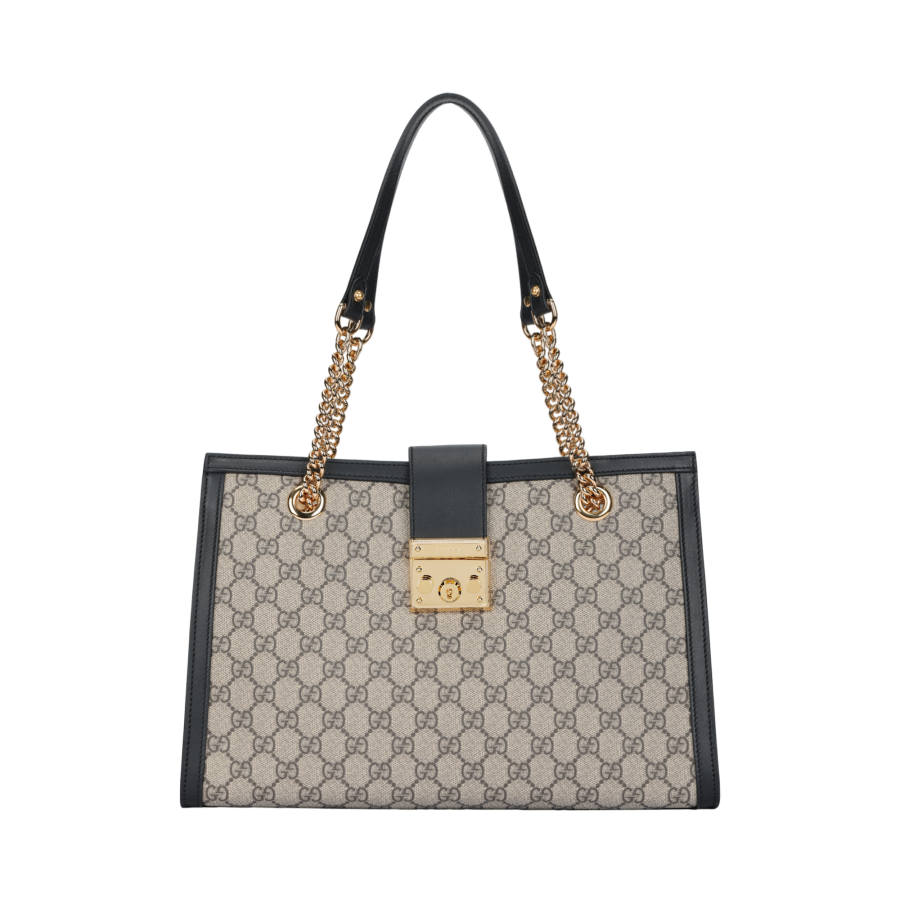 GUCCI Padlock Canvas With Leather Handbag, Shoulder Bag Medium Women's Ebony & Black