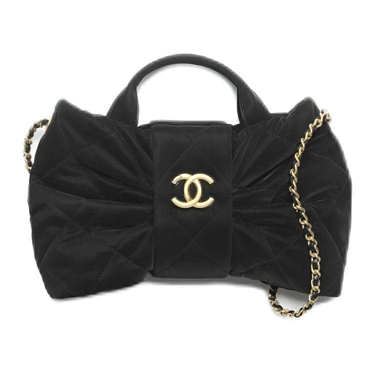 CHANEL Velvet Material Gold Metal Handbag Mini Women's Black