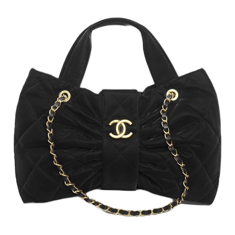 CHANEL Velvet Material Gold Metal Handbag Women's Black