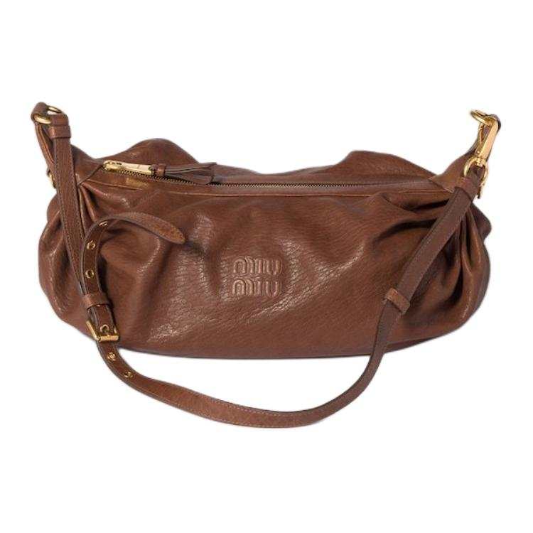 MIU MIU Lambskin Shoulder Bag Unisex Burnt Color