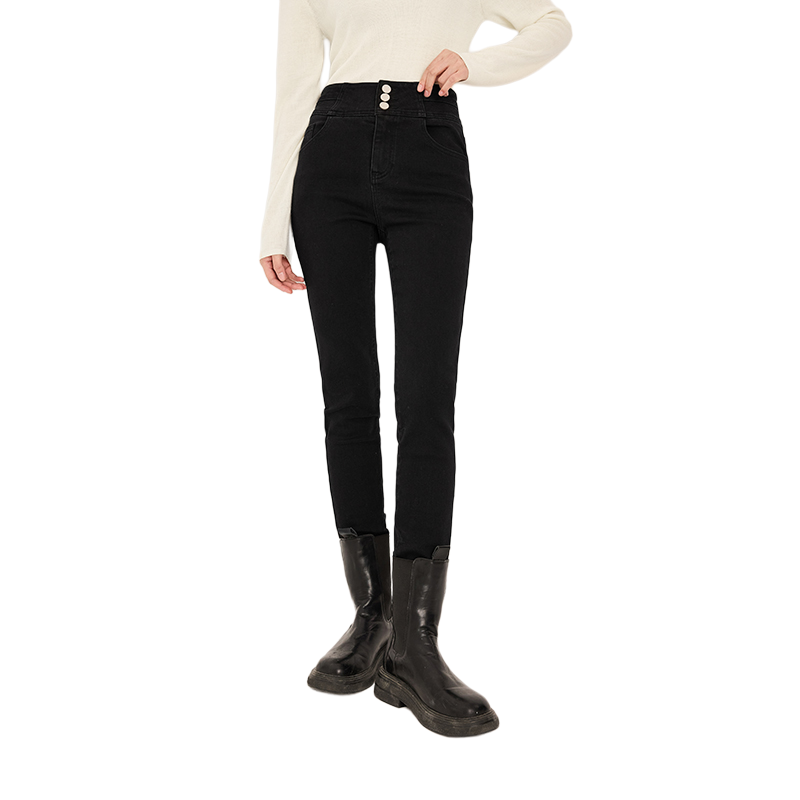 XIANGYING Jeans Women's Black Moderate Pencil Pants