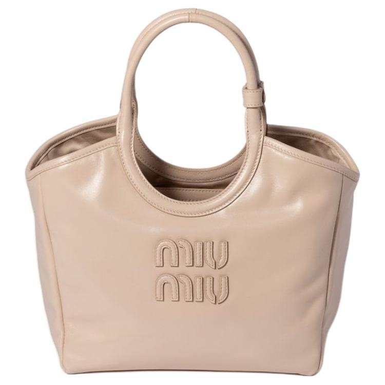 MIU MIU Ivy Leather Handbag Medium Women's Pink Beige