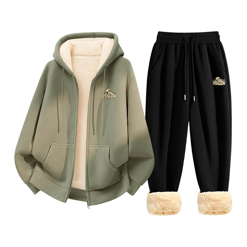 Tonlion Sweatshirt Sets Unisex Hooded Thickened