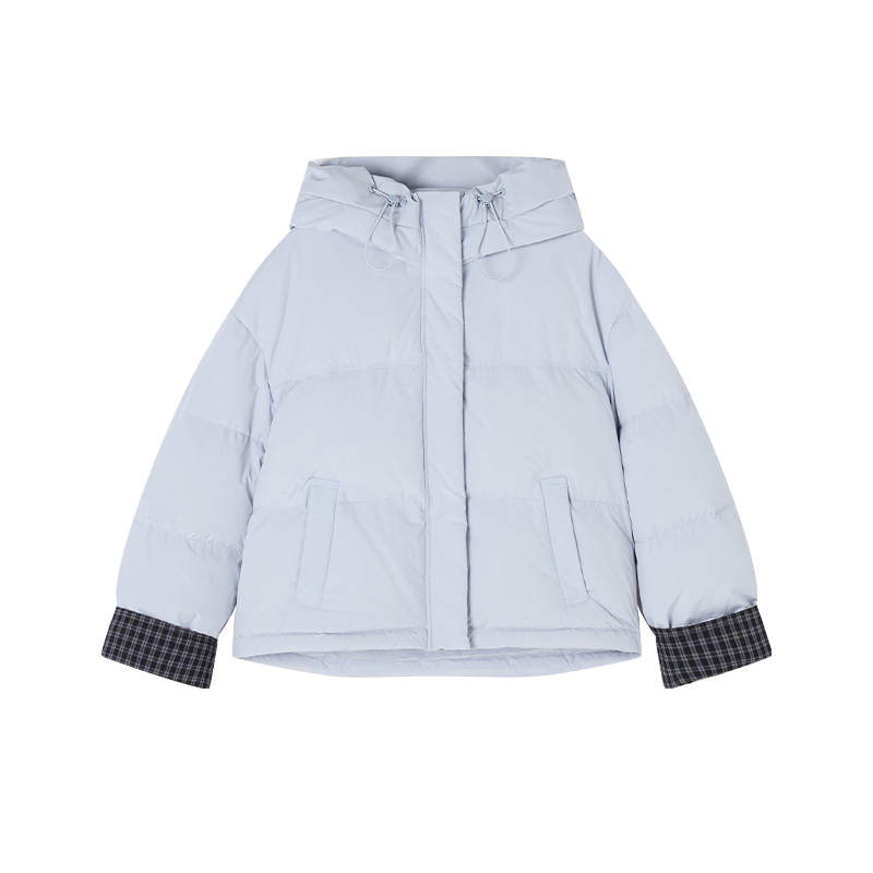 XIANGYING Down Jackets Women's Nautical Blue Hooded Moderate Puffer Jacket