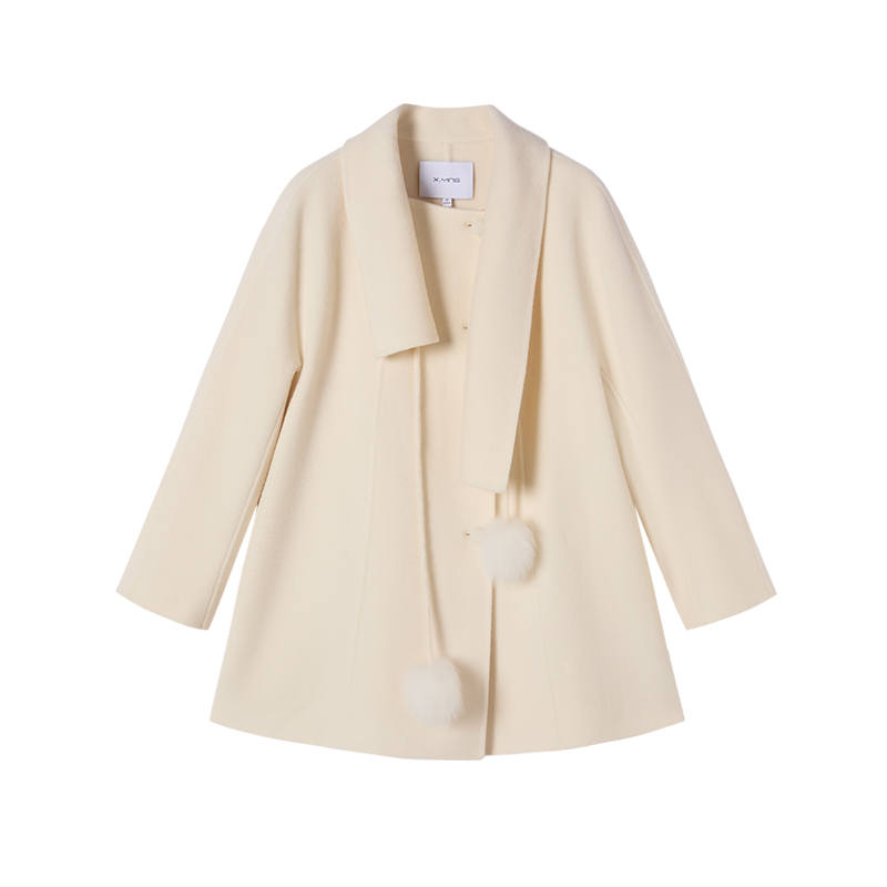XIANGYING Coats Women's White Scarf Collar Moderate