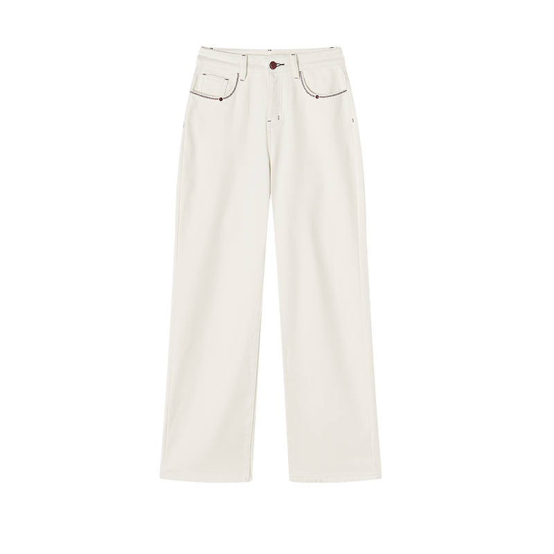 XIANGYING Jeans Women's White Moderate Wide Leg Pants
