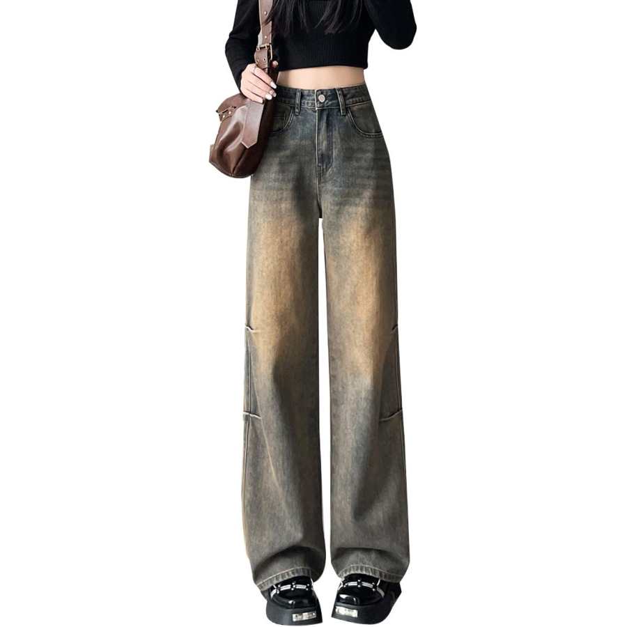 Tonlion Jeans Women's Vintage Blue Moderate Wide Leg Pants