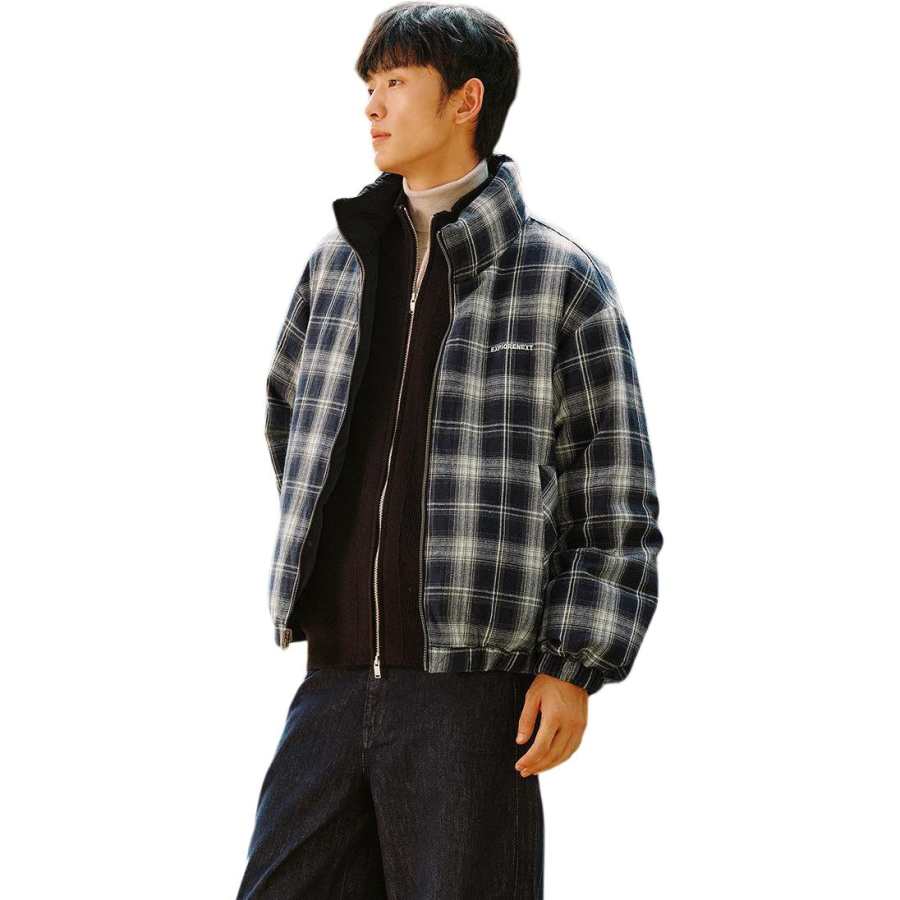 Semir Down Jackets Men's Blue Tone Gray Duck Down 00388 Stand Collar Moderate Reversible