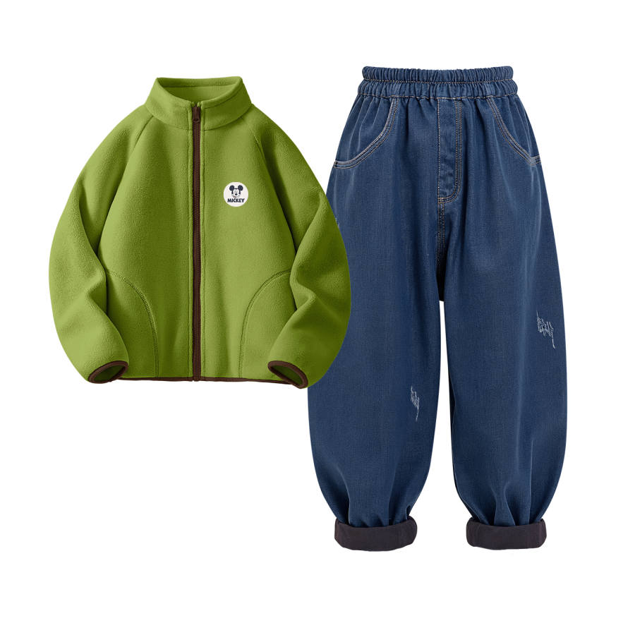Disney Kids Casual Sportswear Crew Neck Thickened And Fleece Lined