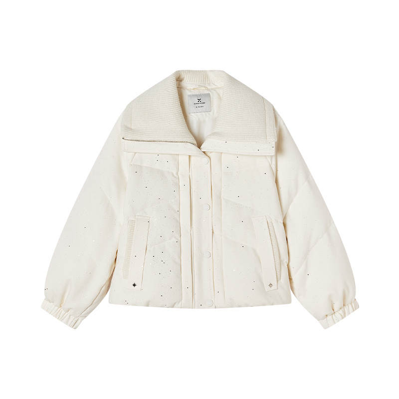 XIANGYING Down Jackets Women's Heron White Lapel Moderate Puffer Jacket