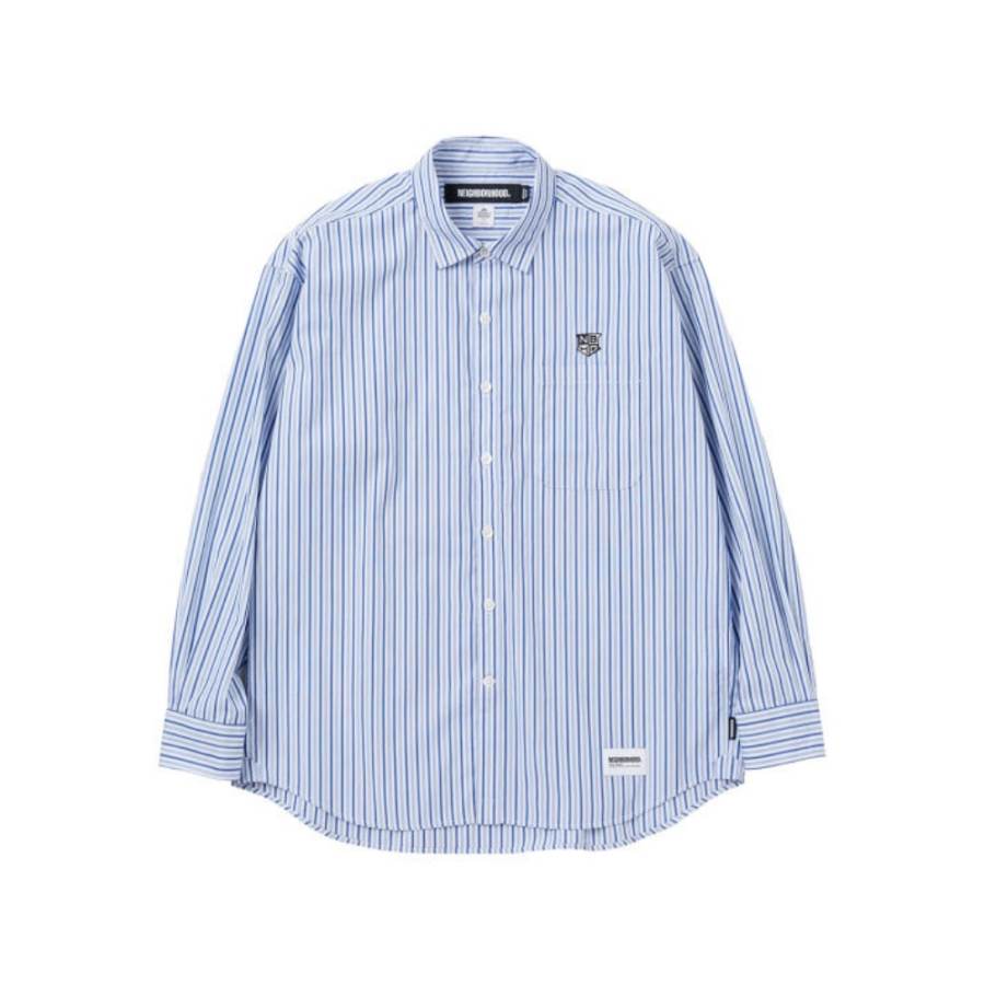 Neighborhood stripe-pattern embroidered shirt