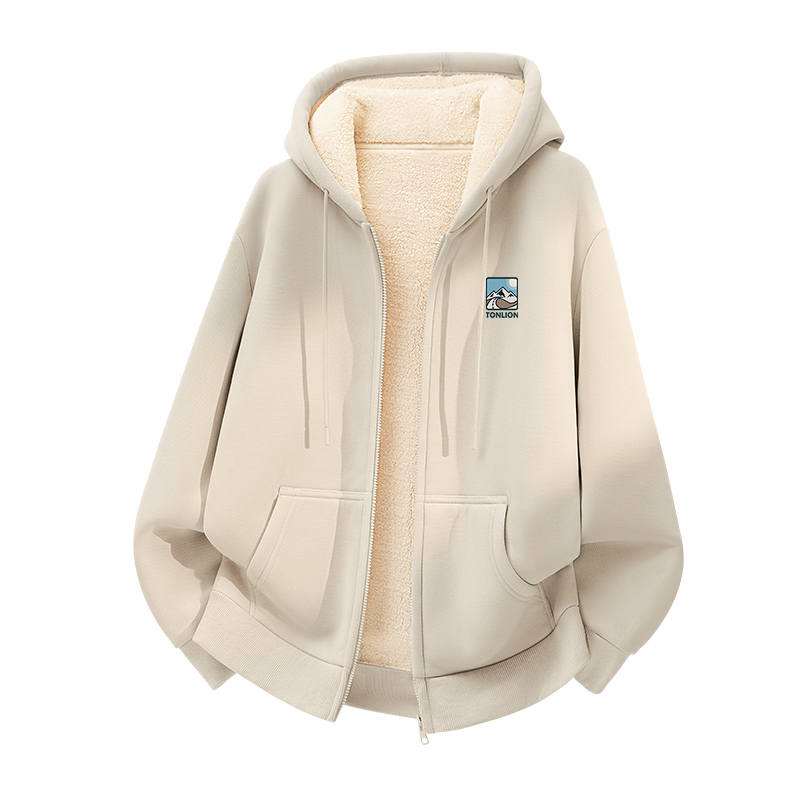 Tonlion Fleece Tops Unisex Hooded Thickened Heavyweight