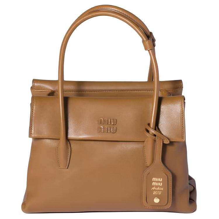 MIU MIU Leather Handbag Women's Wood Color