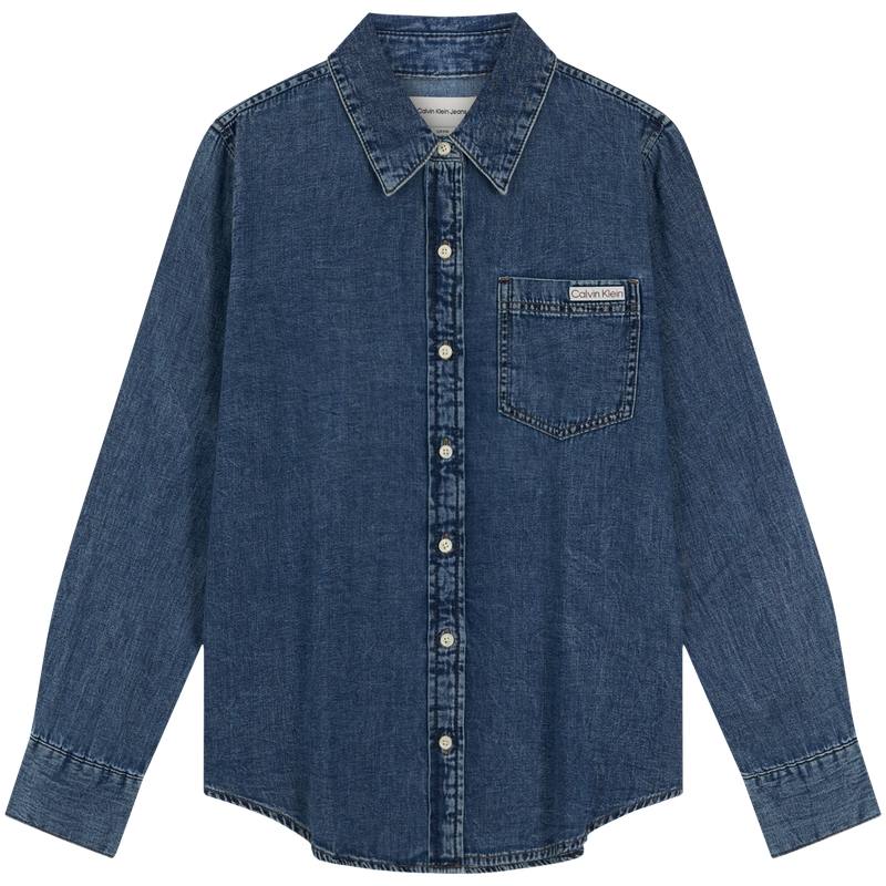 Calvin Klein Shirts Women's 3UA Denim Blue Lapel Moderate