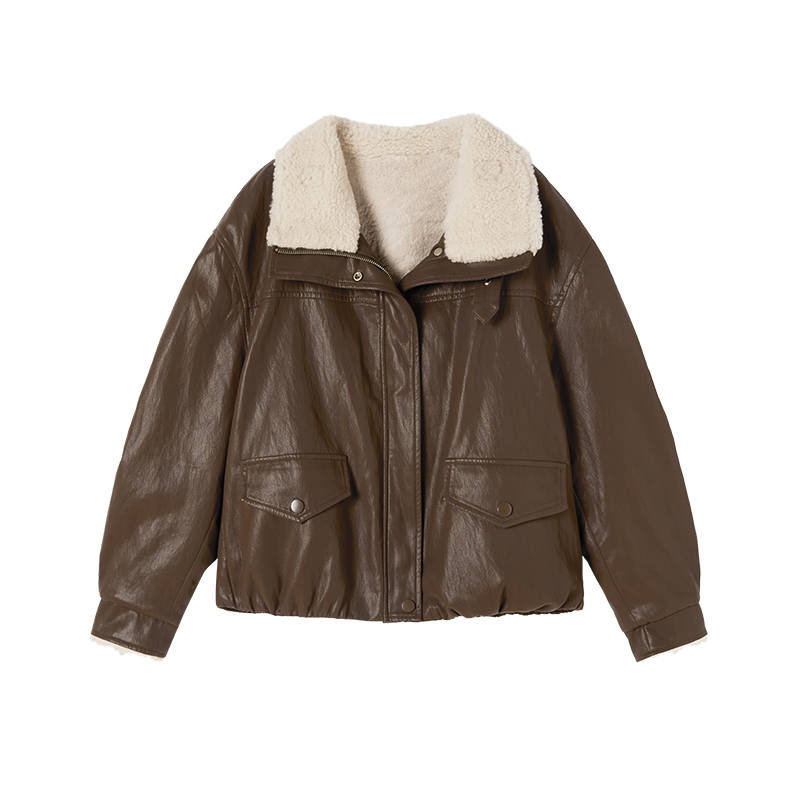 XIANGYING Cropped Coats Women's Coffee Lapel Thickened