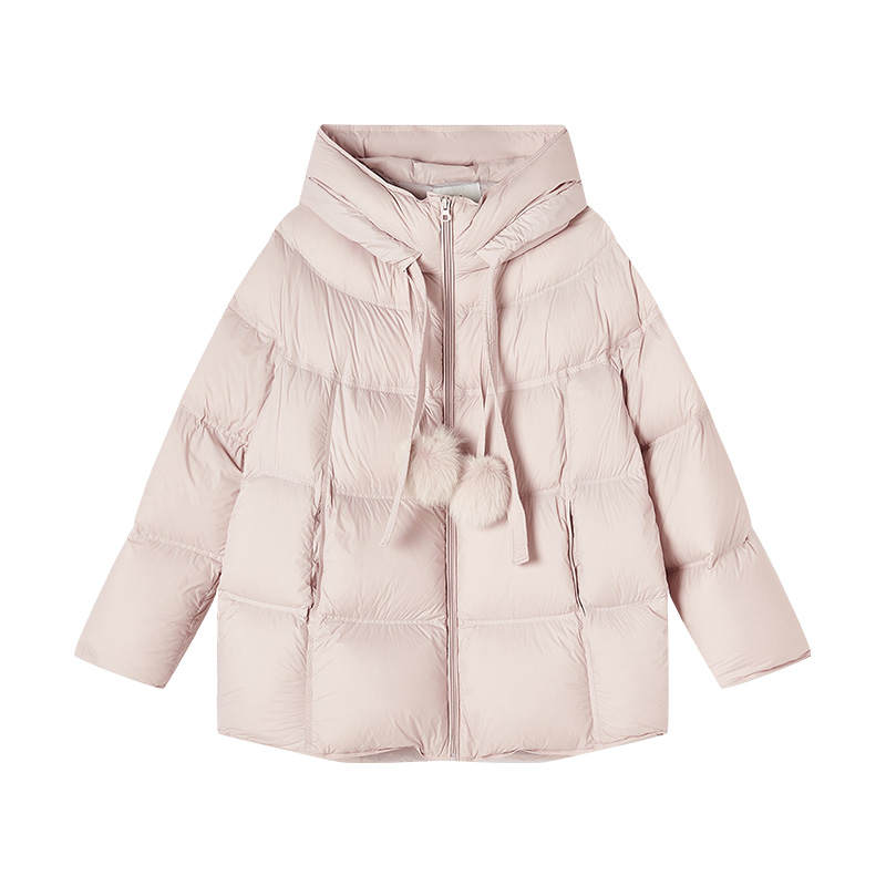 XIANGYING Down Jackets Women's Light Pink Hooded Thickened Puffer Jacket