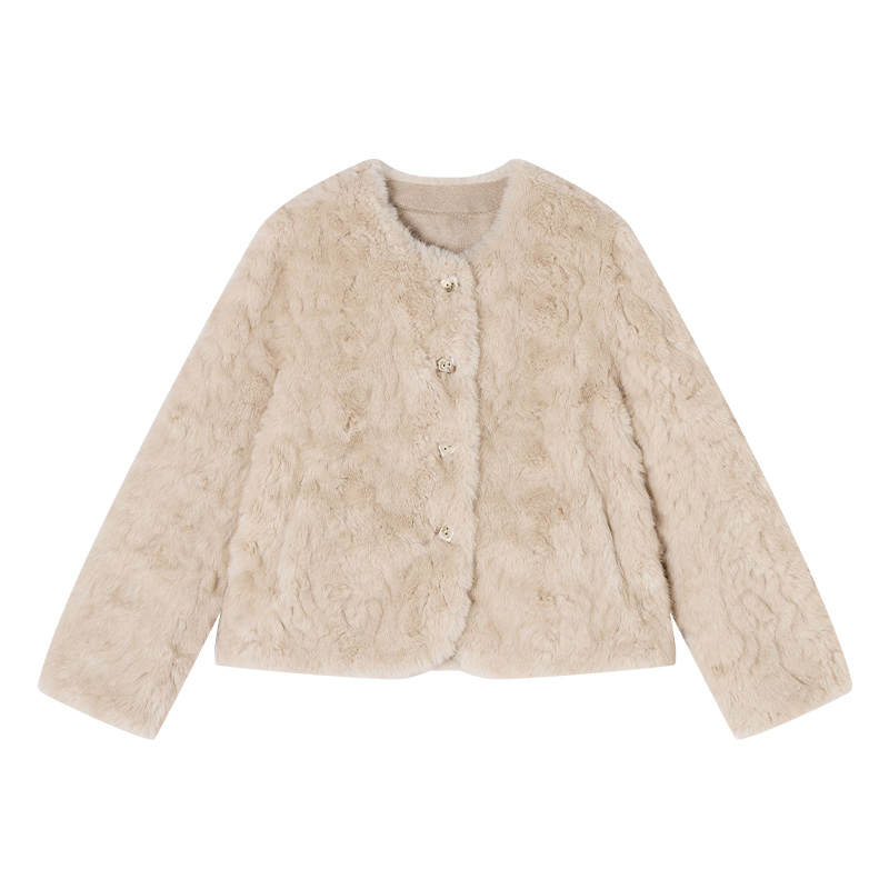XIANGYING Furs Women's Apricot Crew Neck Moderate