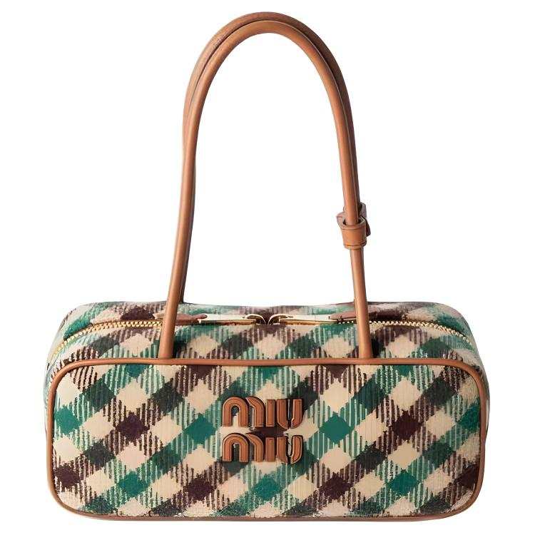 MIU MIU Beau Leather Shoulder Bag Women's Camel & Green