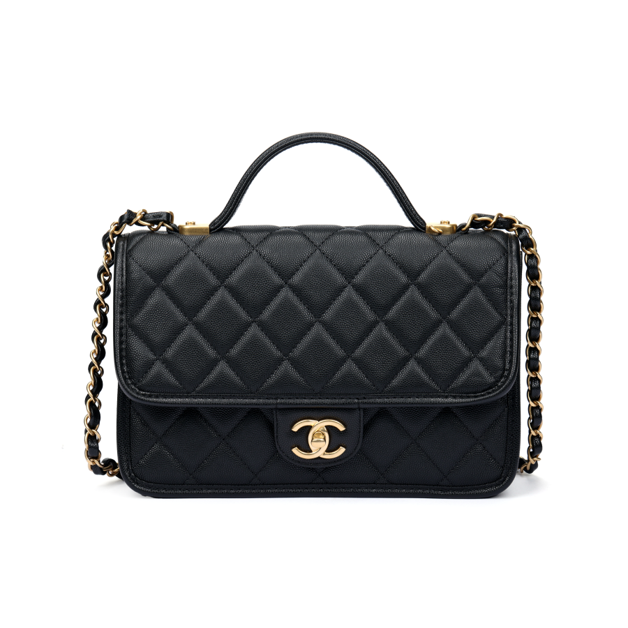 CHANEL Grain Embossed Shiny Calfskin Crossbody Handbag Women's Black