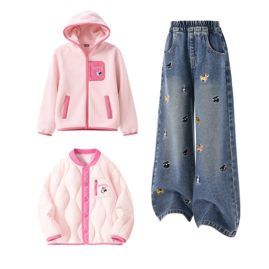 Disney Casual Sportswear Versatile Fashion Skin Friendly Long Sleeved Thickened And Fleece Lined Set Of 3 Kids'