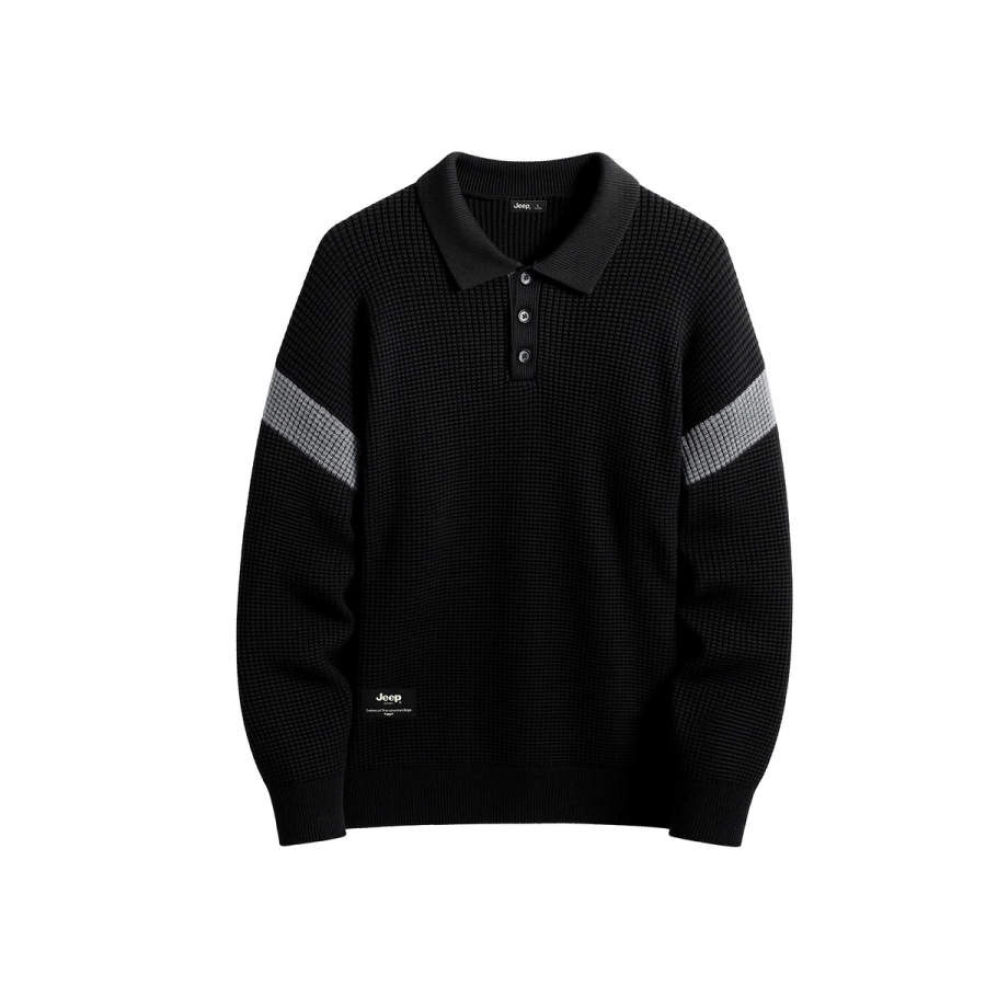 Jeep Knitwear Unisex Black Polo Collar Moderate Other