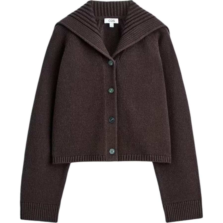 COS Knitwear Women's Dark Brown Navy Collar Moderate Cardigan