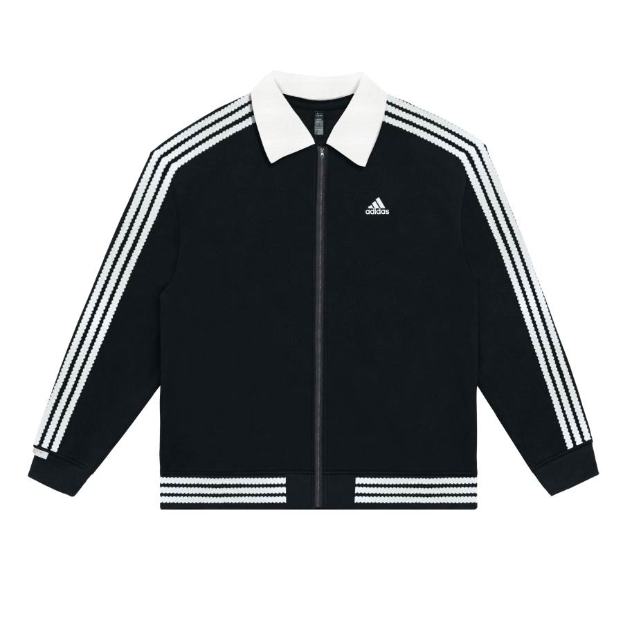 Adidas Adidas LABEL Logo Printed Pattern Casual Lace Stripes Lapel Sports Long Sleeved Fleece Lined Jacket Unisex