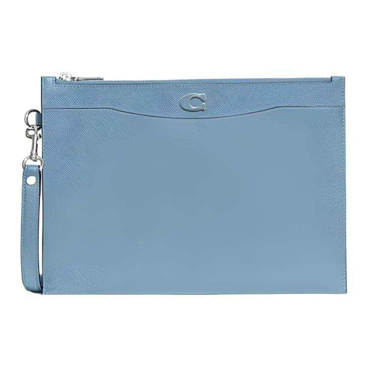 COACH Wristlet Canvas With Leather Pochette Clutch Large Women's Blue
