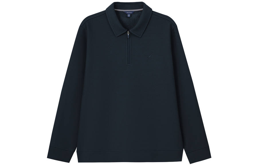 NAUTICA Nodika, Fleece Lined Thermal Semi Open Collar Waffle Knit Solid Color Casual Comfortable Versatile Polo Shirt