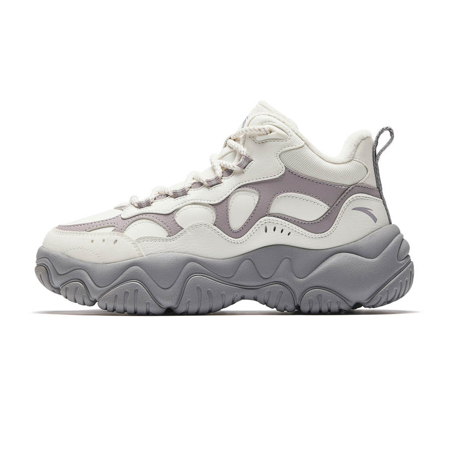 Anta Firefly Fleece lined Mid top Casual Shoes Women's Ivory White Magic Carpet Gray