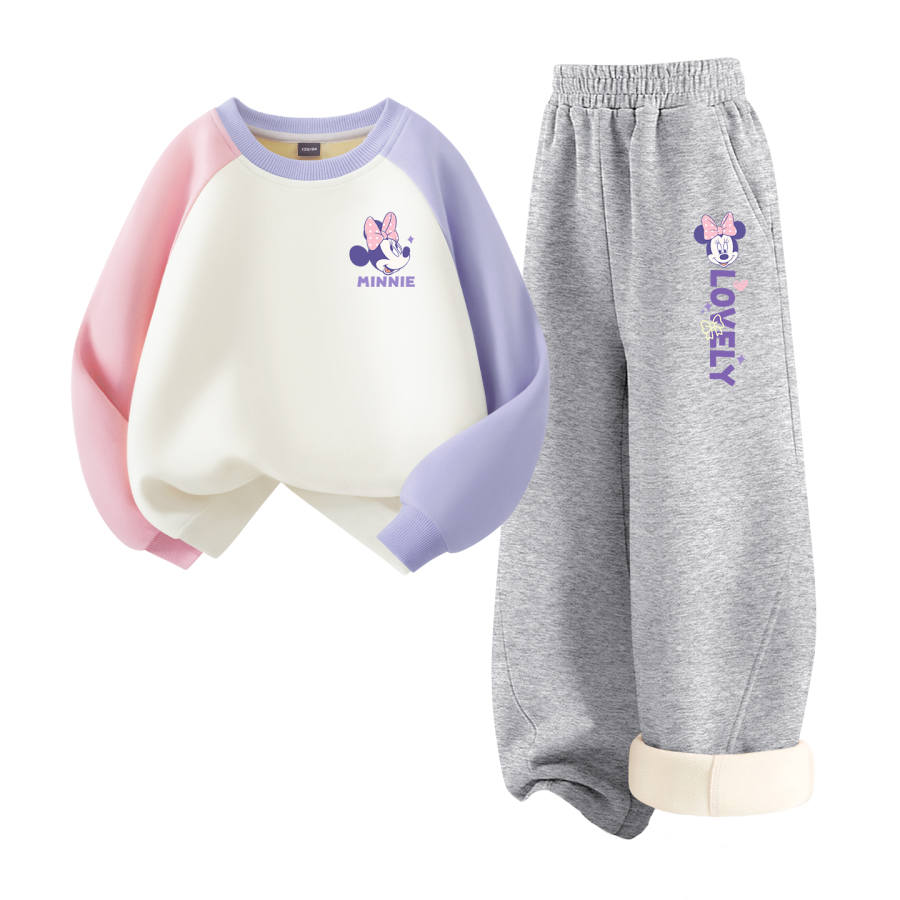 Disney Kids Casual Sportswear Crew Neck Thickened And Fleece Lined