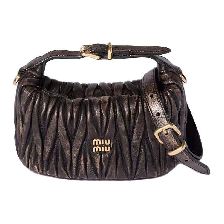 MIU MIU Matelassé Nappa Leather Handbag Mini Women's Coffee