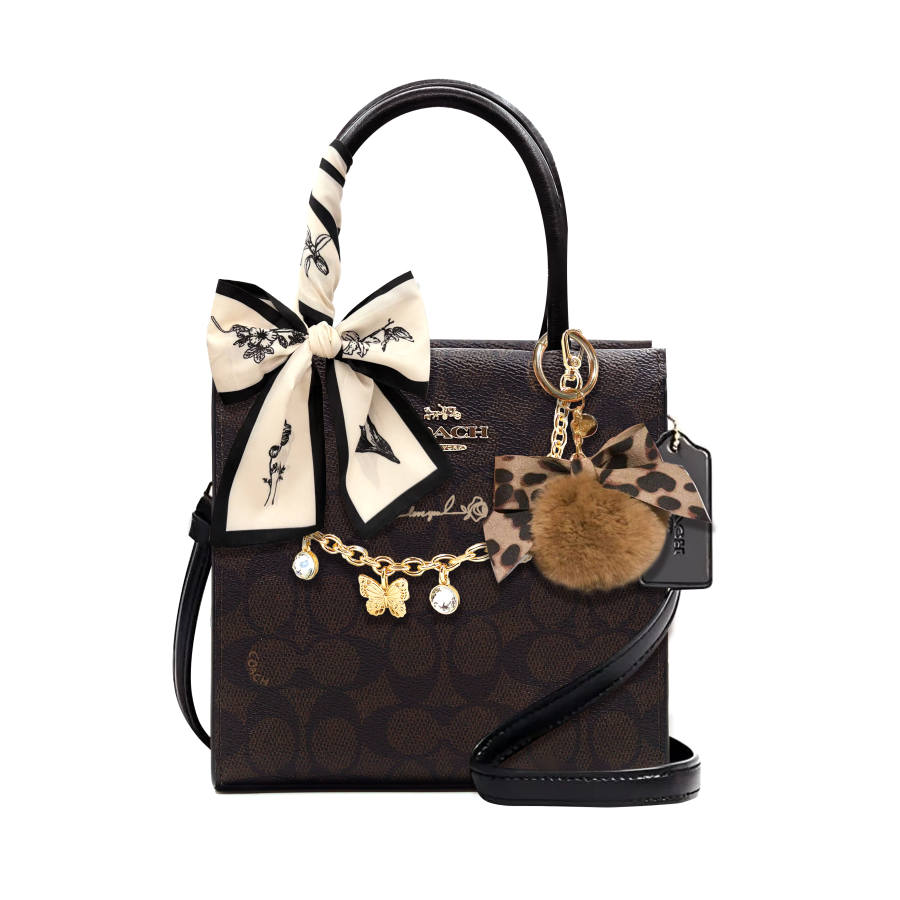 COACH Cally PVC Handbag Small Women's Black & Brown Monogram