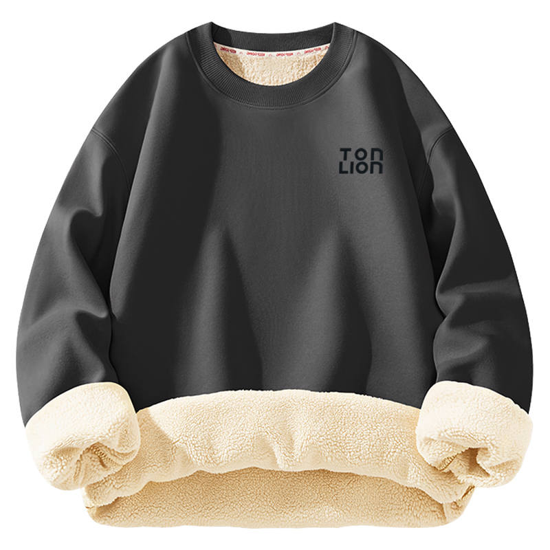 Tonlion Sweatshirts Unisex Crew Neck Thickened Regular
