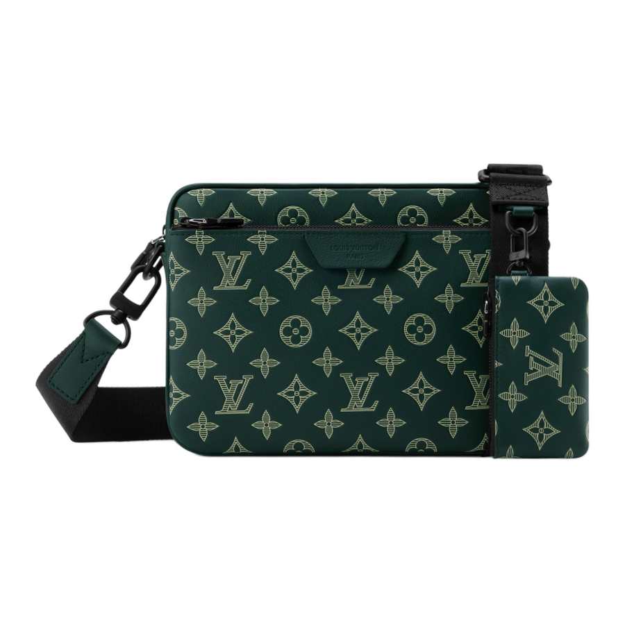 LOUIS VUITTON Trio Messenger Monogram Shadow Cow Leather Messenger Bag Crossbody Bag Men's Forest Green