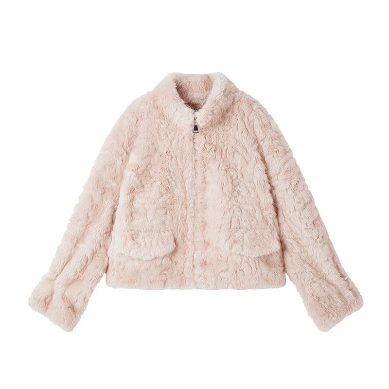 XIANGYING Furs Women's Silver Peony Stand Collar Thickened