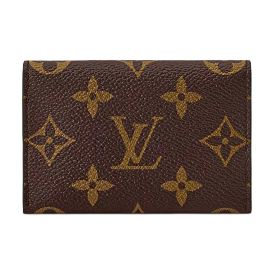 LOUIS VUITTON SLIM Coated Canvas Card Holder Women's Brown & Letter & Ice Gold & Silver