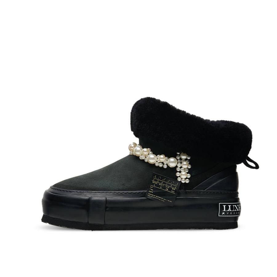 XVESSEL VESSEL Classic Pearl Fleece Lined Thermal, Comfortable, Platform Height Increasing Crew Snow Boots Women's Black